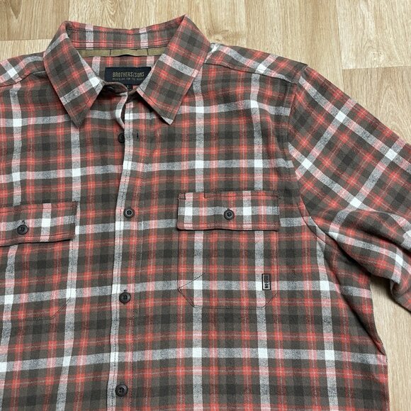 BROTHERS SONS FLANNEL SHIRT PLAID LUMBERJACK OUTDOOR AUTUMN FALL WARM MENS L NEW - Picture 4 of 11